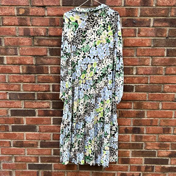 H&M Collared Floral Dress Long Sleeve Black, Blue Prairie Cottage Core Small - Picture 4 of 8